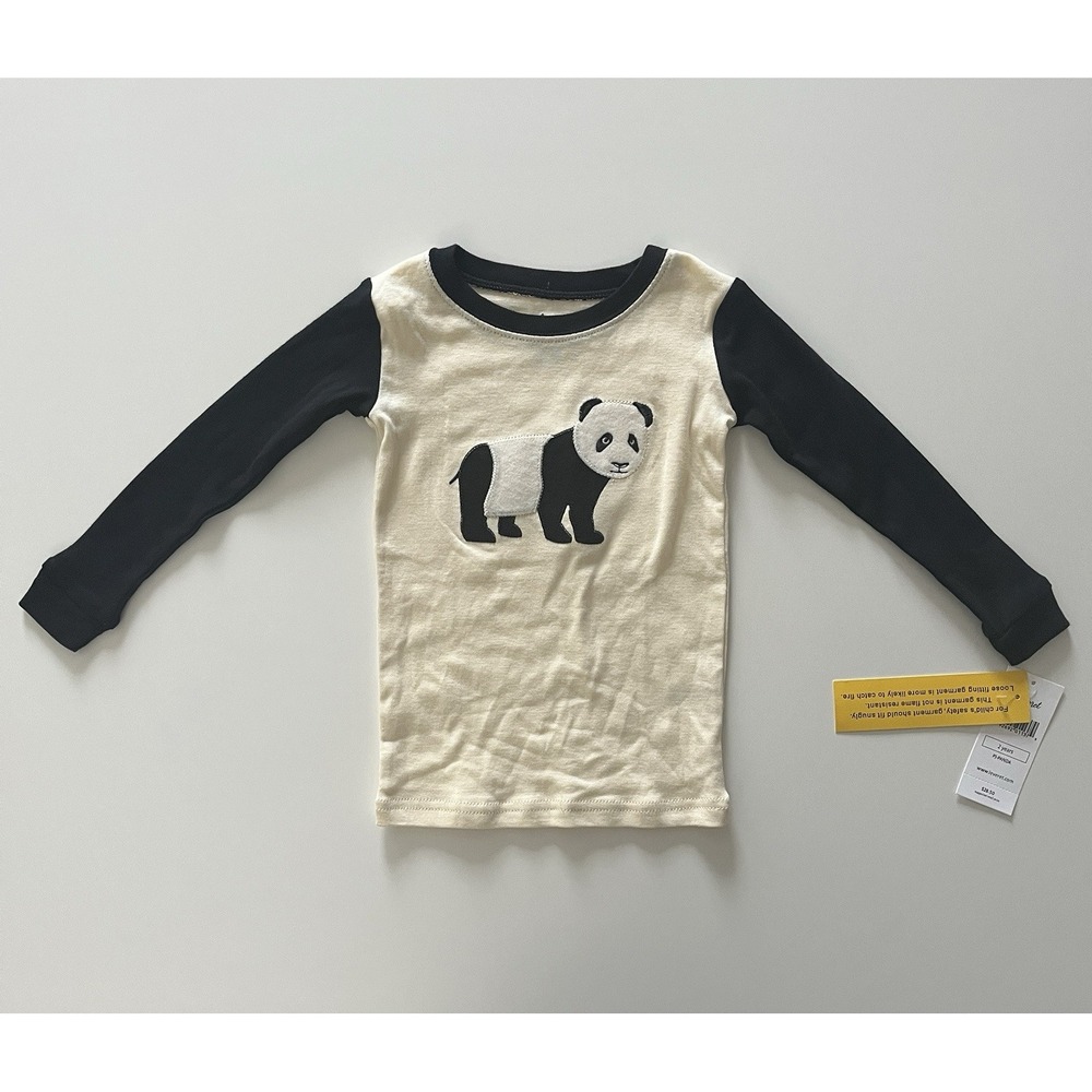 NWT Leveret Children's Size 2T Pajama Panda Bear Top Cream Ivory Black Henley‎